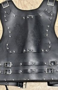 Medieval Leather Vest Black w/ DRAGONS Viking Warrior Chest Armor - Hard 2 Find
