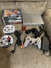Silver Sony PlayStation 2 PS2 Slim Console Bundle cleaned tested Nice Condition