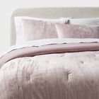 3pc Full/Queen Luxe Distressed Crinkle Velvet Comforter and Sham Set Mauve -