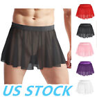 US Men Sissy Sheer Ruffled Skirt Elastic Miniskirt Crossdress Lingerie Sleepwear