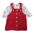 LEVI'S Baby Girl Outfit Woodland Animals Tee & Red Corduroy Jumper Dress Size 6M