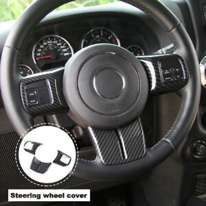 3x Carbon Fiber Steering Wheel Cover Decor Trim Kit for Jeep Wrangler JK 2011-17