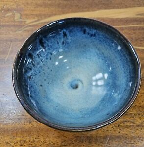 Blue Hand Thrown  Art Pottery Bowl Marked CKB