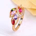 Ring Women Gold Plated Fashion Cubic Zirconia MultiColor Red Leaf shaped Jewelry