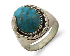 Navajo Snake Ring 925 Silver Blue Spiderweb Turquoise Native American Artist C80