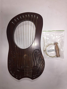 Lyre Harp 10 String Musical Instrument Solid Wood Handmade Carved