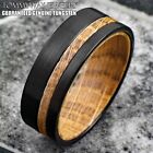 8mm Men's Black Brushed Tungsten Carbide-Whiskey Barrel Wood Wedding Band Ring