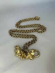 VTG Joan Rivers Necklace Charm Clover Elephant Flower Bee Gold Tone 35