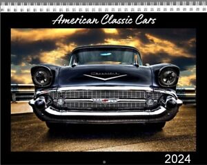 Start ANY Month! Classic American Cars 2024 Hanging Wall Calendar 8.5