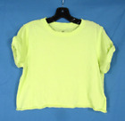 FREE PEOPLE We The Free THE PERFECT TEE Neon Yellow KNIT Crew Neck CROPPED TOP S