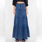 KanCan Women’s Tiered Denim Maxi Skirt Size Large Boho Western Shabby Chic