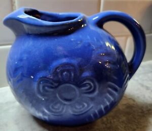 VINTAGE SHAWNEE POTTERY USA  FLOWER AND FERN BALL PITCHER W/Ice Lip Rare Blue