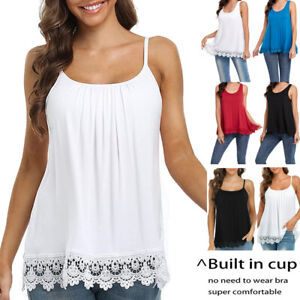 Plus Size Swing Lace Flowy Tank Top for Women Cami with Built-in Bra Basic Tops