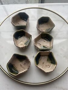 New ListingJapanese Antique Oribe Mukouzuke Oribe ware Green glaze  Set Of 6