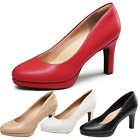Women Office Work Pumps Round Toe Low Stilettos Heel Slip On Dress Pump Shoes