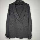 Mary Firenze Gray Herringbone Wool Blend Open Front Stretch Cardigan Sweater L
