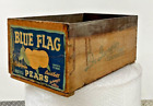 Vintage Blue Flag California Bartlett Paper Label Wood Fruit Crate 19.5x12.25x9