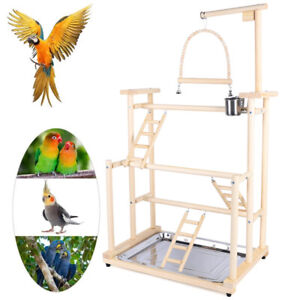 3 Layers Bird Rack Wood Bird Playground Large Parrot Playstand Bird Perch Stand
