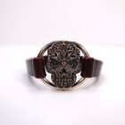 King Baby Baroque Skull Centerpiece Brown Leather Bracelet Hook Clasp .925 USA
