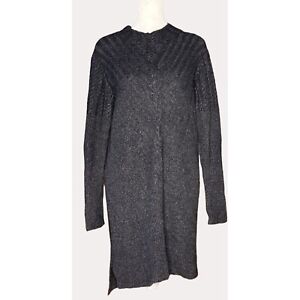 Milly Wool Blend Ribbed Cable Knit Sweater Dress Long Sleeve Dark Gray M