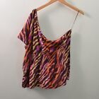 New ListingFeathers One Shoulder Top Womens 1X Polyester Animal Print Smocked Waist