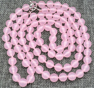 Genuine Natural Pink Rose Quartz 36 Long 8mm Gems Round Beads Stranded Necklace