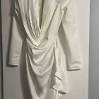 Akaira Blazer mini Dress - White shoulder pads long Sleeve Deep V Neckline Small