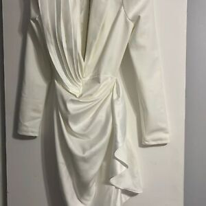 Akaira Blazer mini Dress - White shoulder pads long Sleeve Deep V Neckline Small