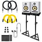 KRK RP7 ROKIT G4 White Noise Powered Active Studio Monitors Pair w Stands Pack