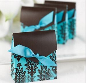 50X Wedding Favour Candy Boxes Bags With Ribbon Sweet Cake Box Party Favor Gift