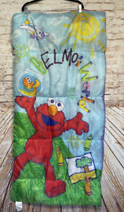 Vintage ELMOs World Sesame Street Sleeping Bag Zip Up Blanket Red Yellow Crayon