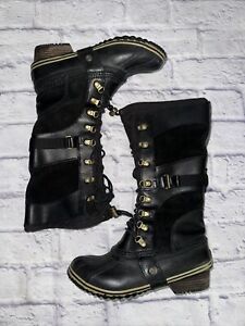Sorel Conquest Carly Black Leather Winter Boots Style NL2033-010 Womens Size 8.5