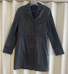 Kenneth Cole Reaction Black “Donahue” Lamb Leather Mid Length Trench Coat~S~NWT