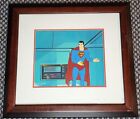 SUPERFRIENDS PRODUCTION ANIMATION CEL OF SUPERMAN FRAMED HAND PAINTED BACKGROUND
