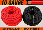 10 Gauge 12v Primary Wire Remote Cable Red & Black CCA - 2 Rolls - 50 Feet Each