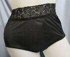 Vintage Myonne 100% Nylon Full Brief Panty w/Lace Waist Black Hips 38-39