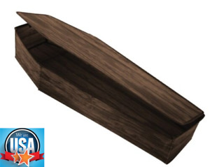 60in. Brown Realistic Wooden Coffin with Lid Halloween Decoration Free shipping