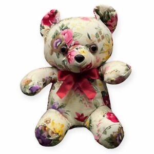 Vtg  Milaca Mills Floral Fabric Teddy Bear Plush Shabby Chic Stuffed Animal 1989