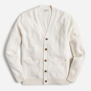 J. CREW Men's Heritage Cotton V-Neck Cardigan Sweater Mountain White - $98 NWT