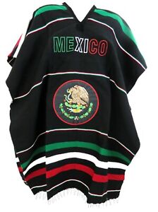 Traditional Mexico Poncho Black Adult One Size Unisex Mexican Poncho