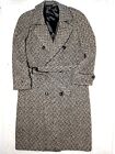 VTG Adams Row Mens Tweed Trench Coat 42R Gray White Herringbone Wool Overcoat