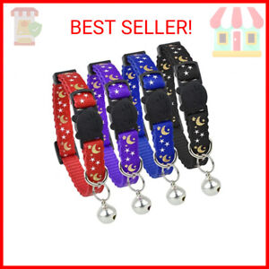Upgraded Version - Cat Collar Stars and Moon, 4-Pack, Reflective with Bell, Soli