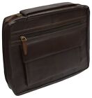 Large Brown Genuine Leather Bible/Book Cover Case Zippered Organizer