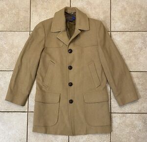 VINTAGE Pendleton 100% Wool Trench Coat Long Jacket Tan Camel USA Sz 38 Small