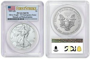 2021 P SILVER AMERICAN EAGLE $1 EMERGENCY T1 PCGS MS70 FIRST STRIKE