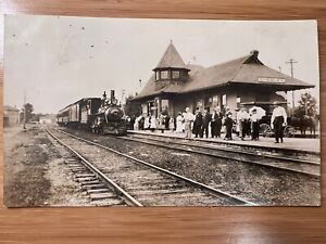 1913 GRAND TRUNK RAILWAY CHESLEY STATION ONTARIO CANADA RPPC REAL PHOTO POSTCARD