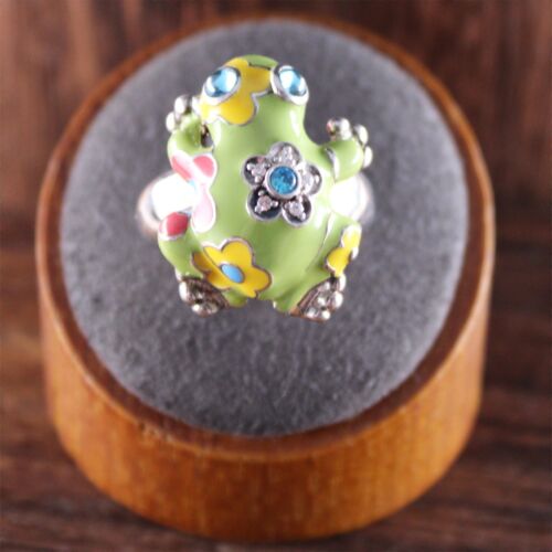 Belle Étoile Enamel Lucky Green Frog 3D Gemstone Ring Sterling Silver Size 7