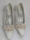 Silver Slipper White Pumps Sz 8.5 W Daisies Heels Wedding Party Prom Embellished
