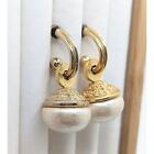 Vintage Jacky DE G Faux Pearl Gold Egyptian Revival Drop Dangle Stud Earrings