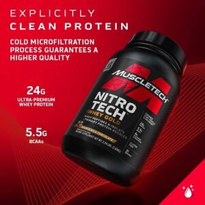 MuscleTech NitroTech Whey Gold, 100% Whey Protein Powder,Isolate, Strawberry 2lb